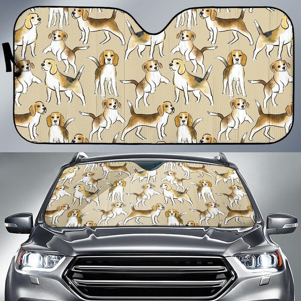 Brown Beagle Paw Pattern Print Car Sun Shade-grizzshop