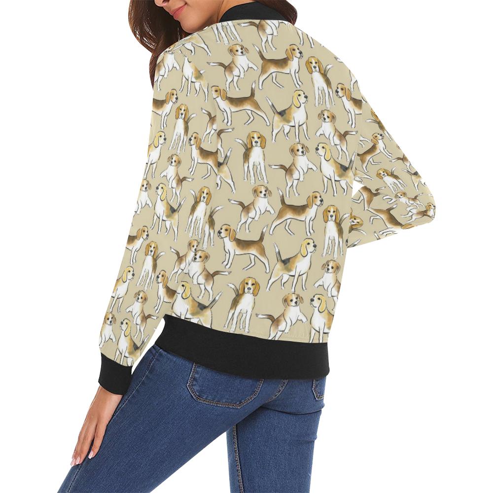 Brown Beagle Paw Pattern Print Women Casual Bomber Jacket-grizzshop