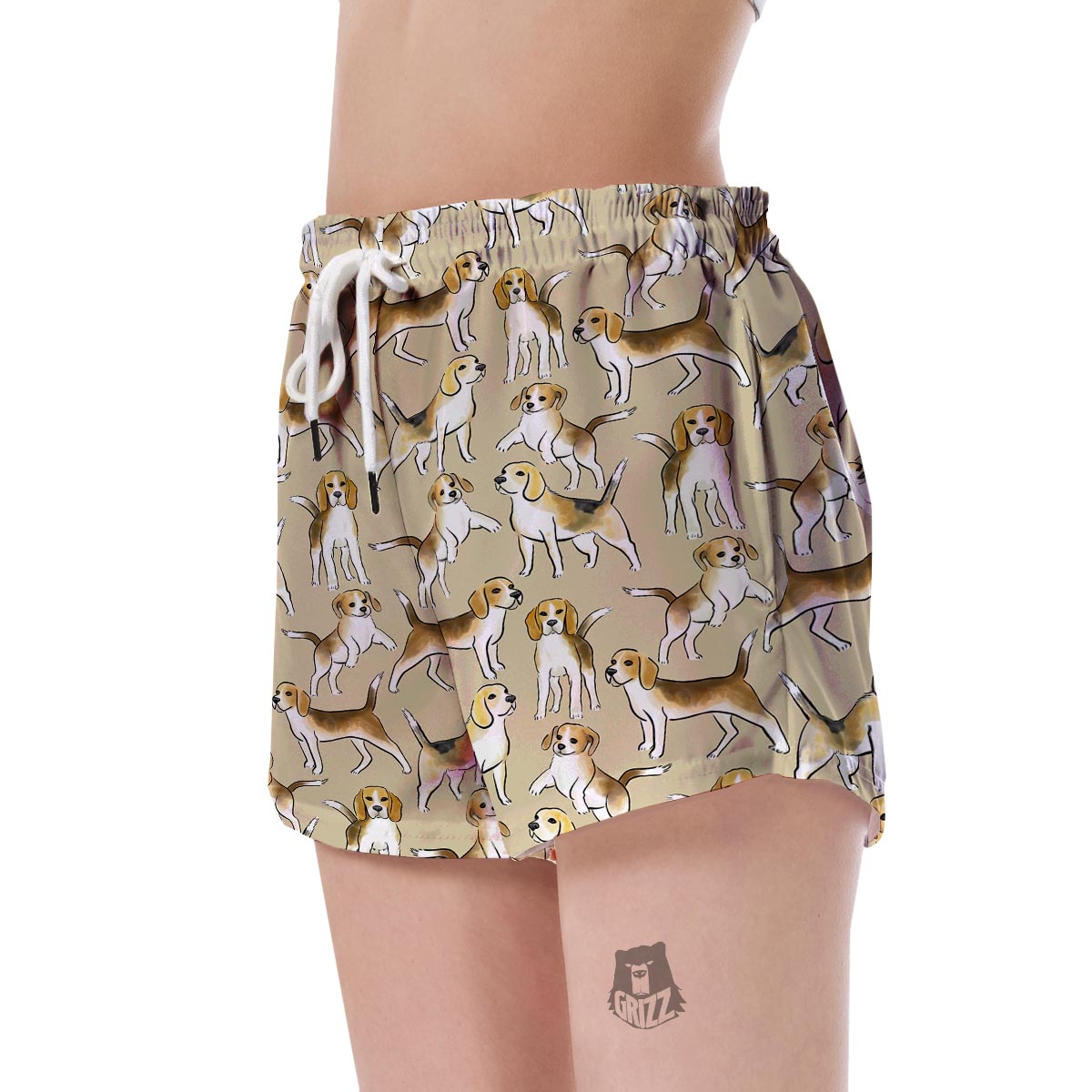 Brown Beagle Paw Pattern Print Women's Shorts-grizzshop