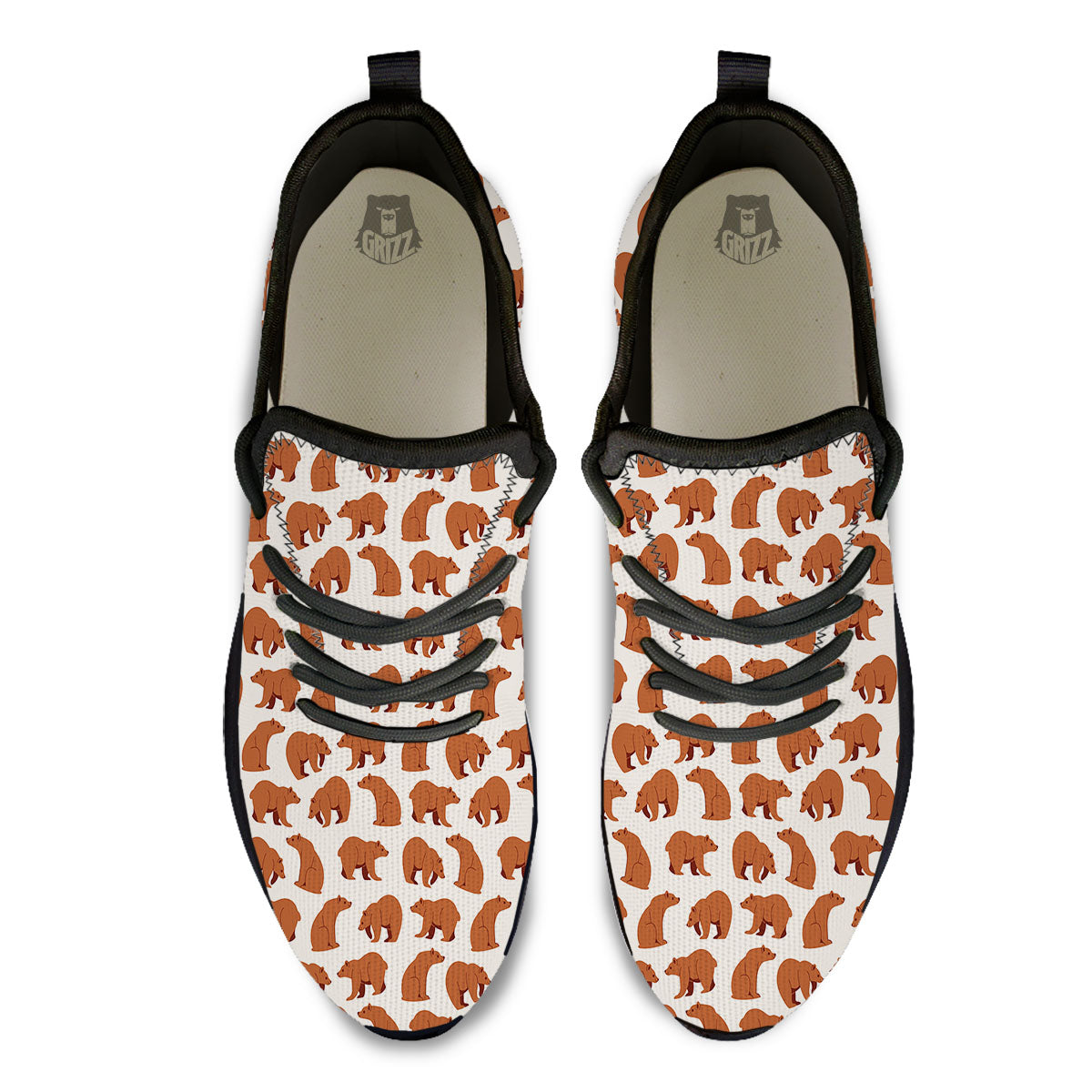 Brown Bear Cute Print Pattern Black Athletic Shoes-grizzshop