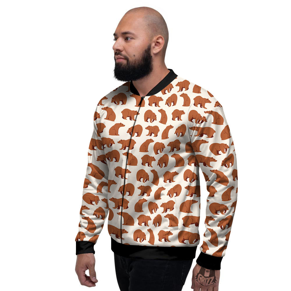 Brown Bear Cute Print Pattern Men's Bomber Jacket-grizzshop