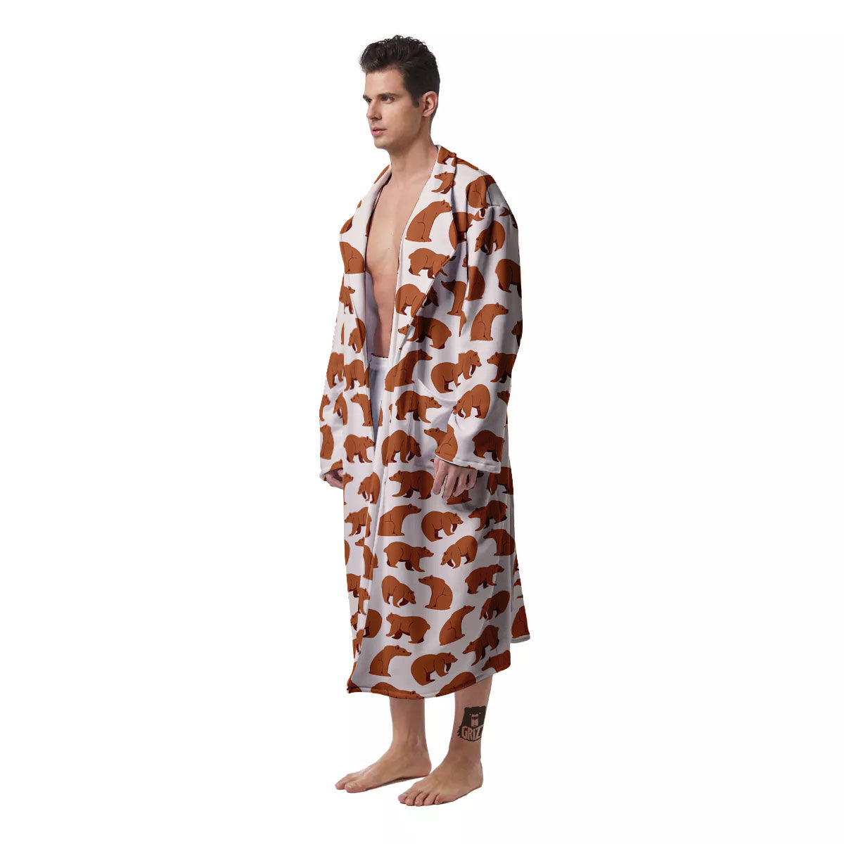 Brown Bear Cute Print Pattern Men's Robe-grizzshop