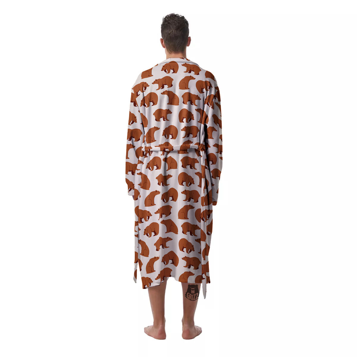 Brown Bear Cute Print Pattern Men's Robe-grizzshop