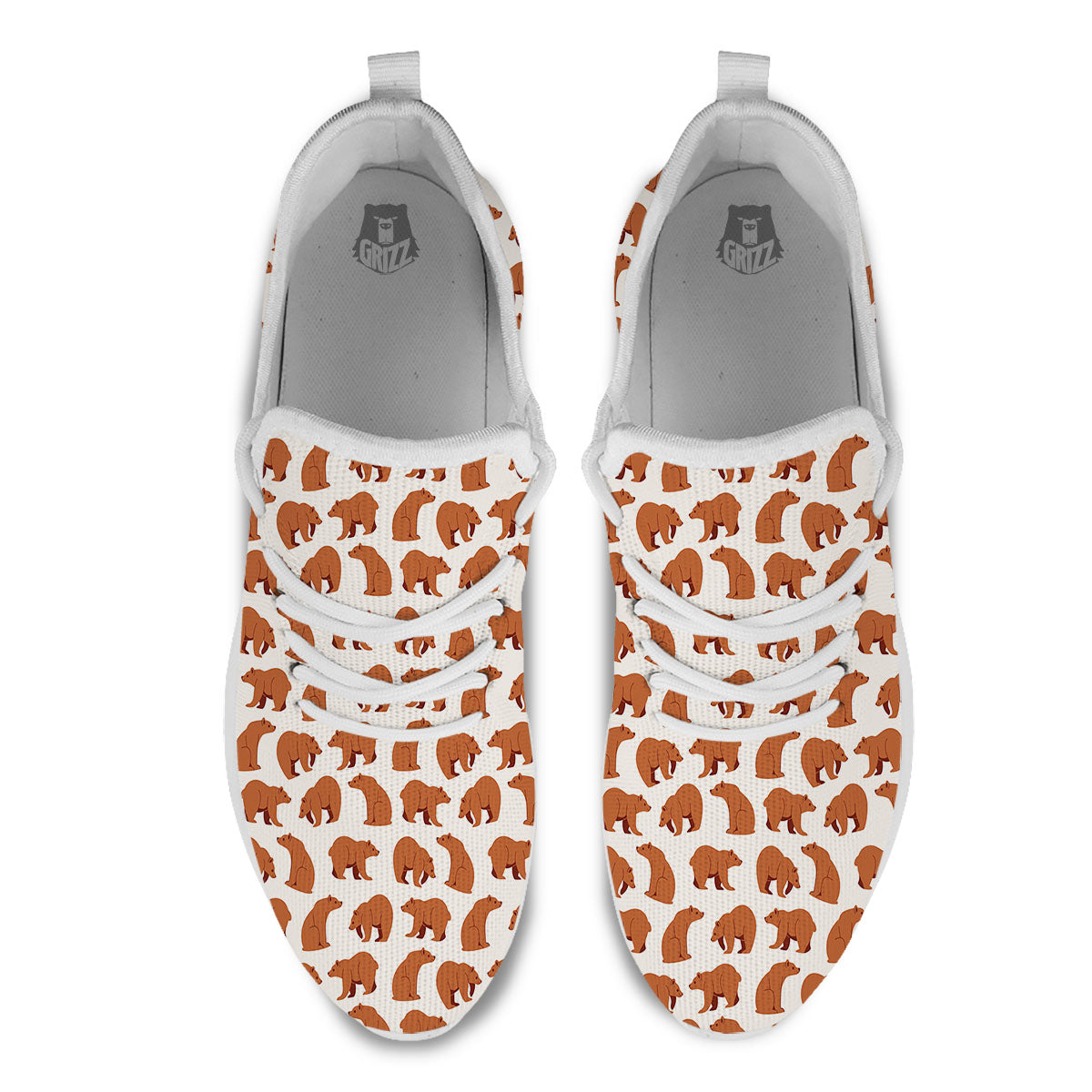 Brown Bear Cute Print Pattern White Athletic Shoes-grizzshop