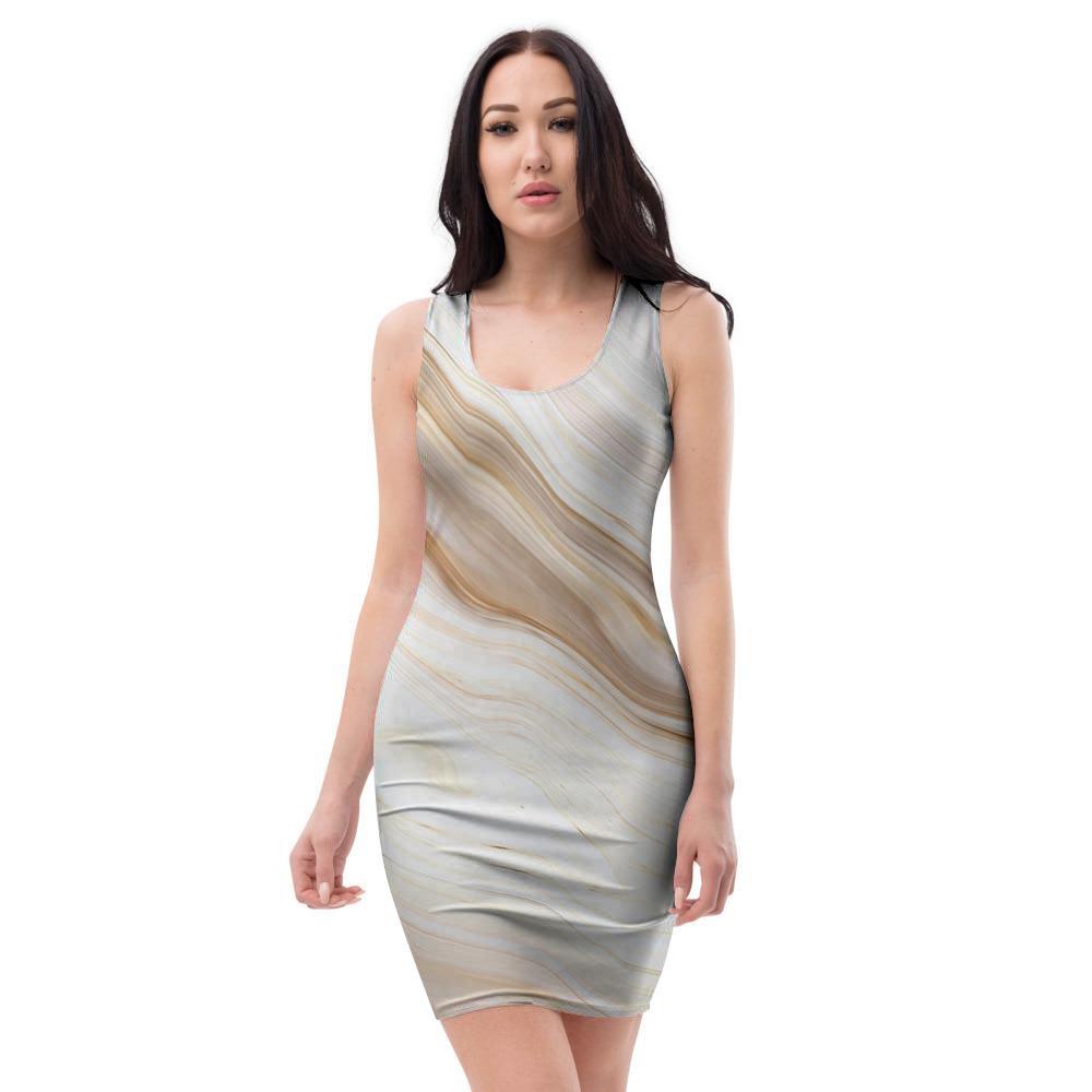 Brown Beige Marble Bodycon Dress-grizzshop