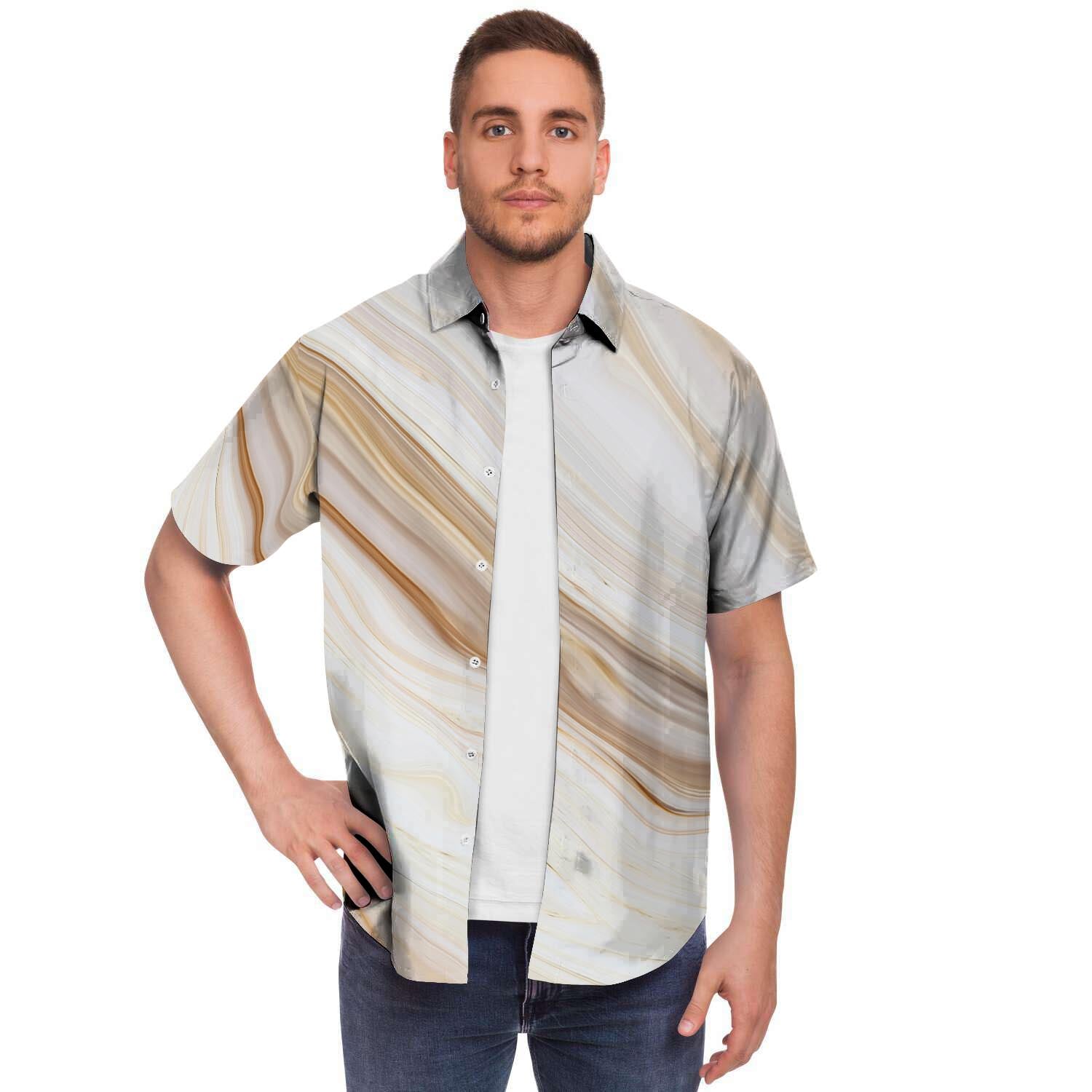 Brown Beige Marble Men's Short Sleeve Shirt-grizzshop