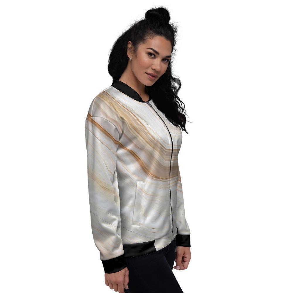 Brown Beige Marble Women's Bomber Jacket-grizzshop