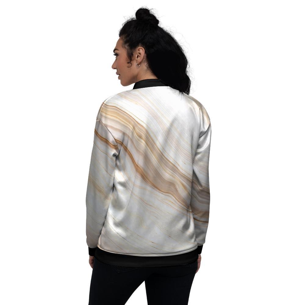 Brown Beige Marble Women's Bomber Jacket-grizzshop