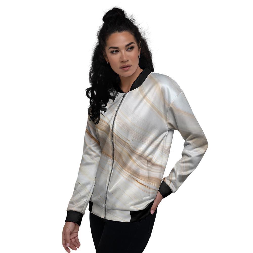 Brown Beige Marble Women's Bomber Jacket-grizzshop