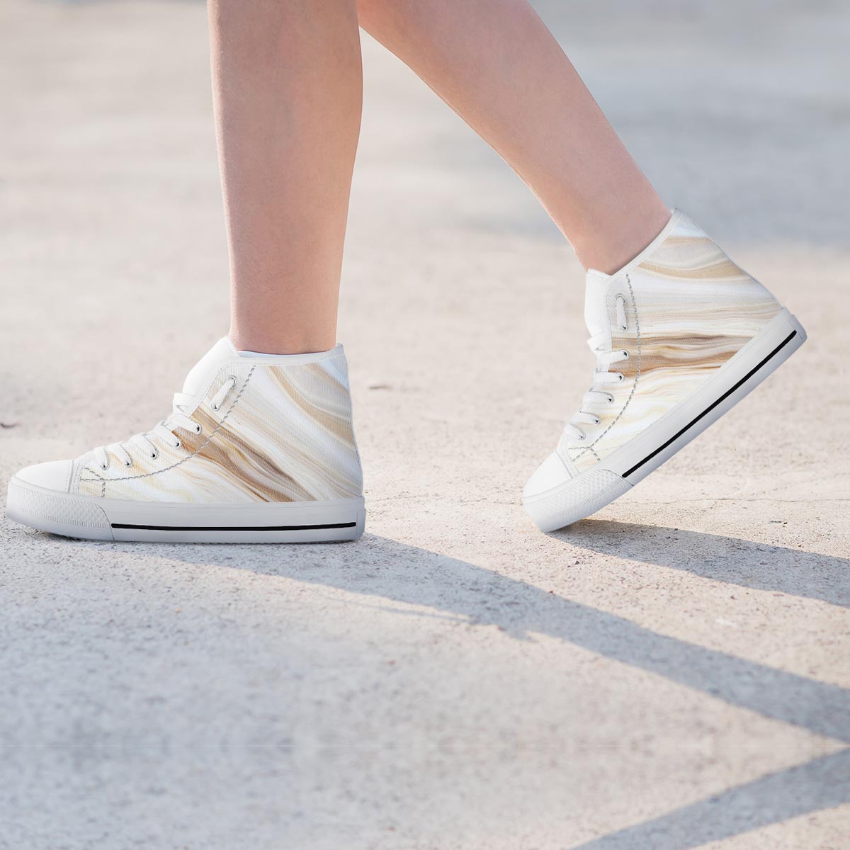 Brown Beige Marble Women's High Top Shoes-grizzshop