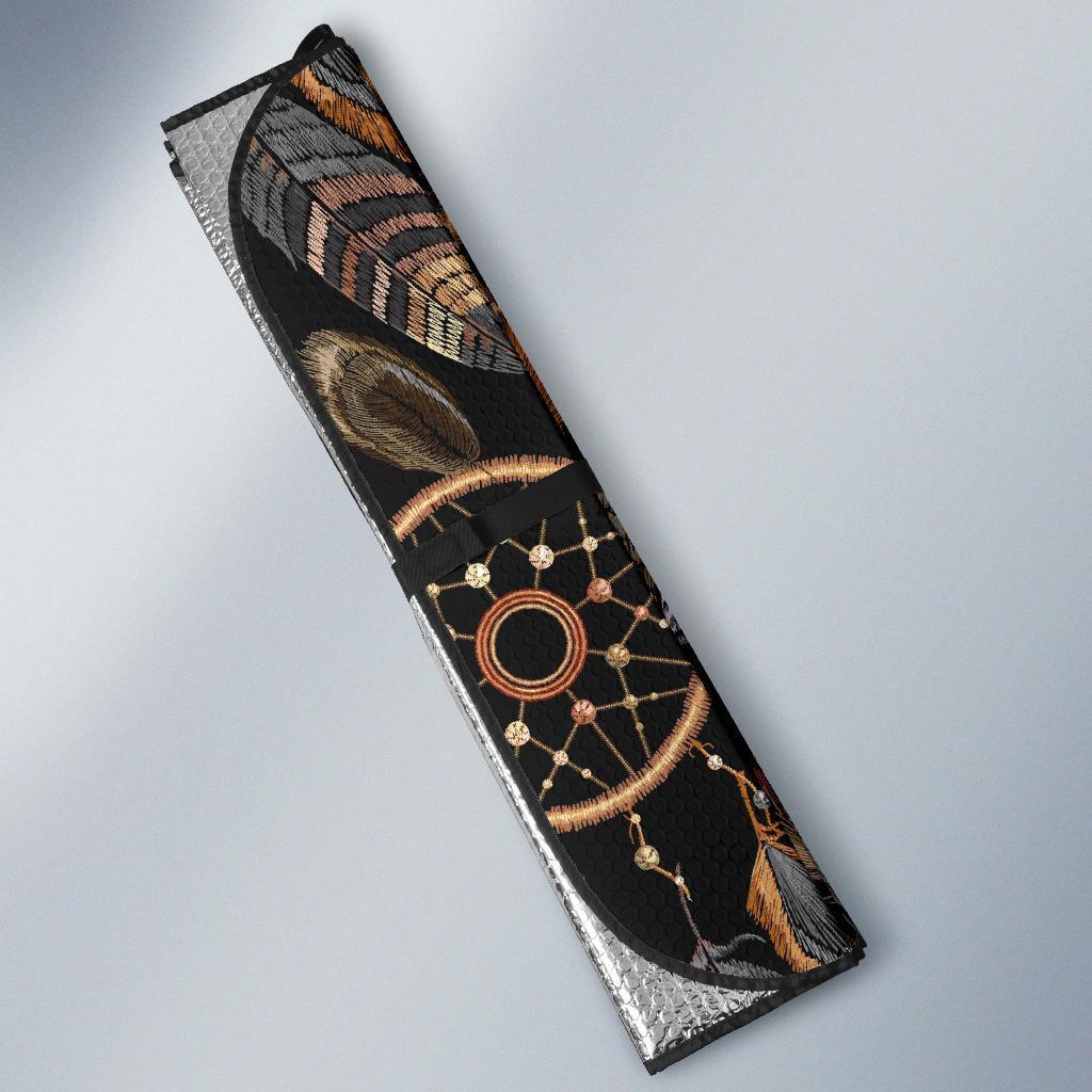 Brown Boho Peacock Dream Catcher Feather Car Sun Shade-grizzshop