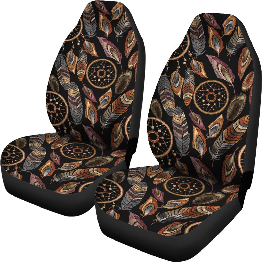 Brown Boho Peacock Dream Catcher Feather Universal Fit Car Seat Cover-grizzshop