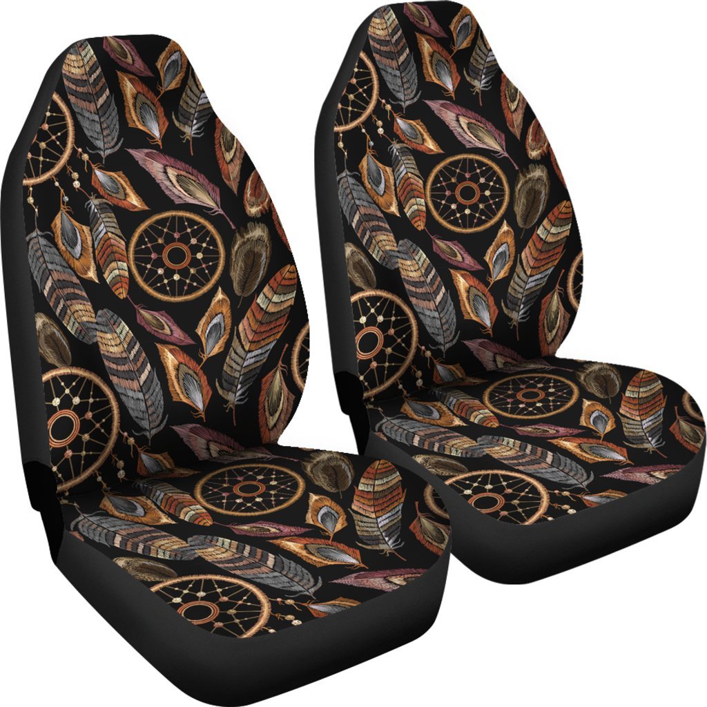 Brown Boho Peacock Dream Catcher Feather Universal Fit Car Seat Cover-grizzshop