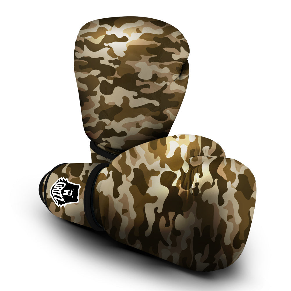 Brown Camo And Camouflage Print Boxing Gloves-grizzshop