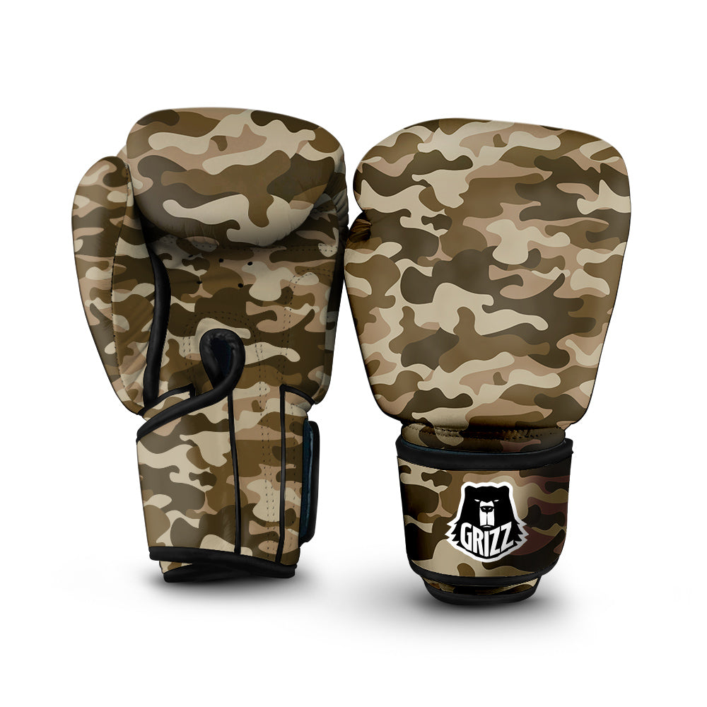 Brown Camo And Camouflage Print Boxing Gloves-grizzshop