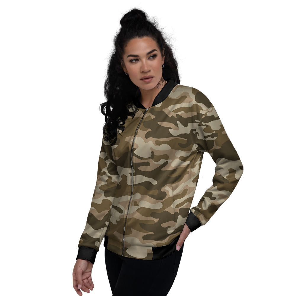 Brown Camo And Camouflage Print Women's Bomber Jacket-grizzshop