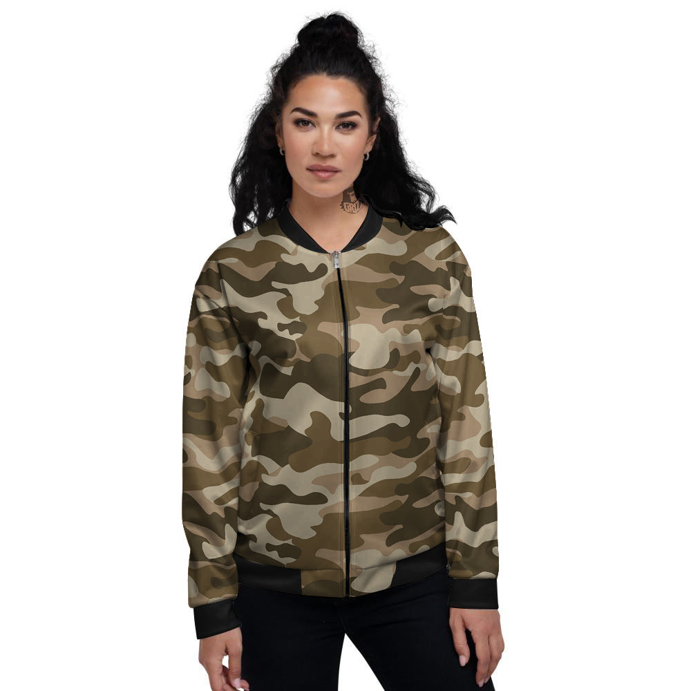 Brown Camo And Camouflage Print Women's Bomber Jacket-grizzshop