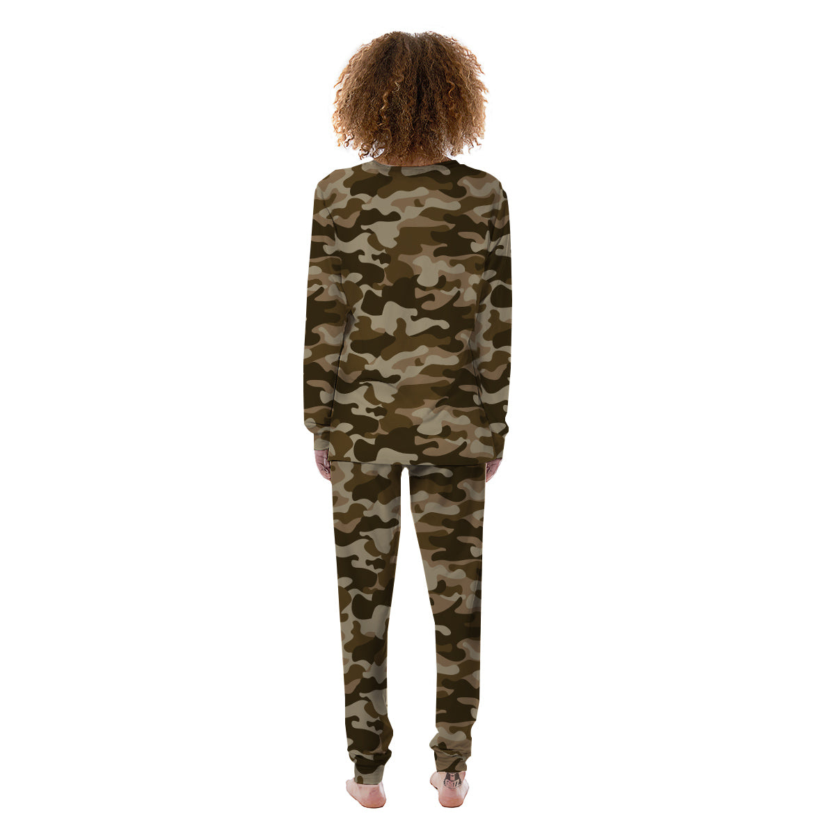 Brown Camo And Camouflage Print Women's Pajamas-grizzshop