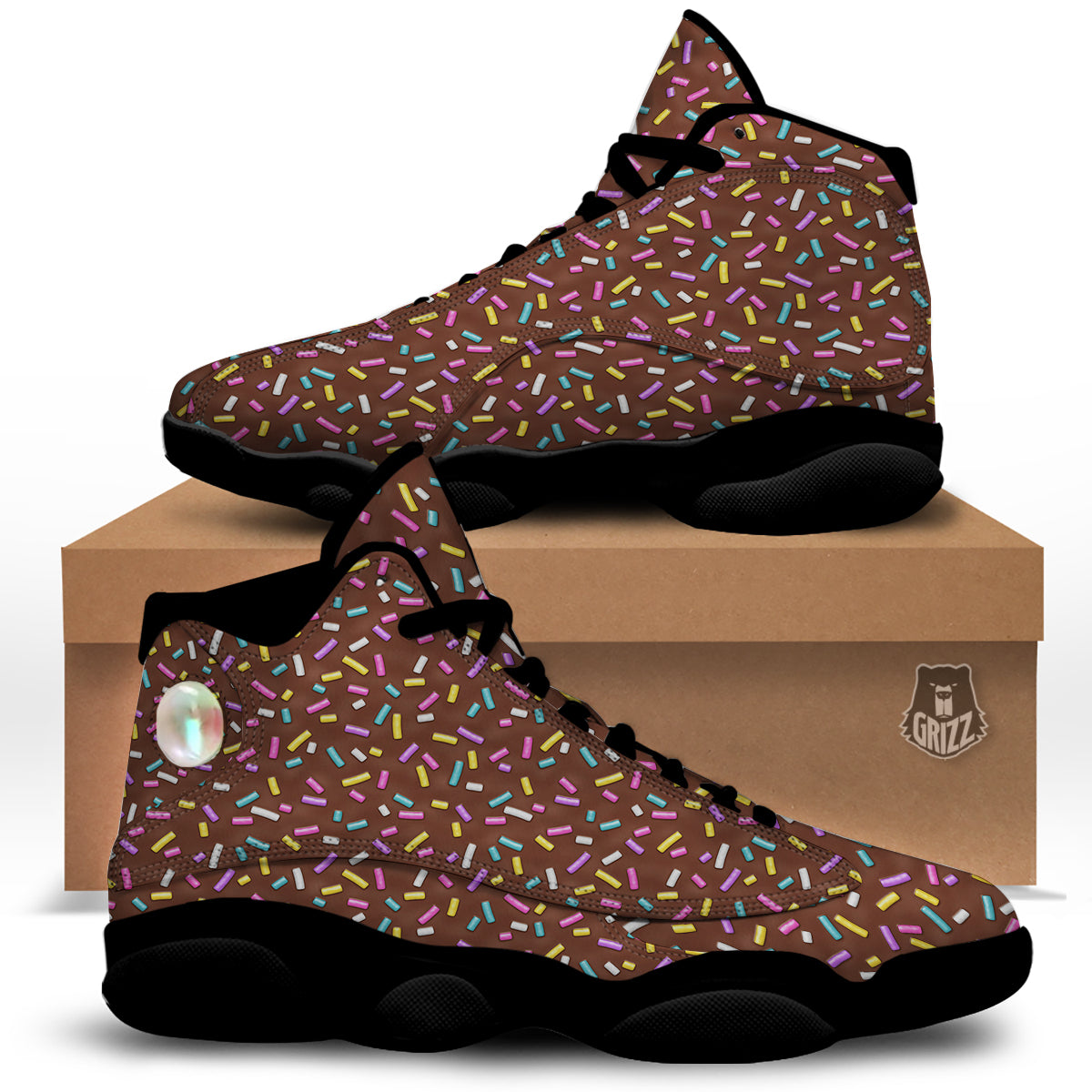 Brown Candy Sprinkles Sweet Print Pattern Black Basketball Shoes-grizzshop