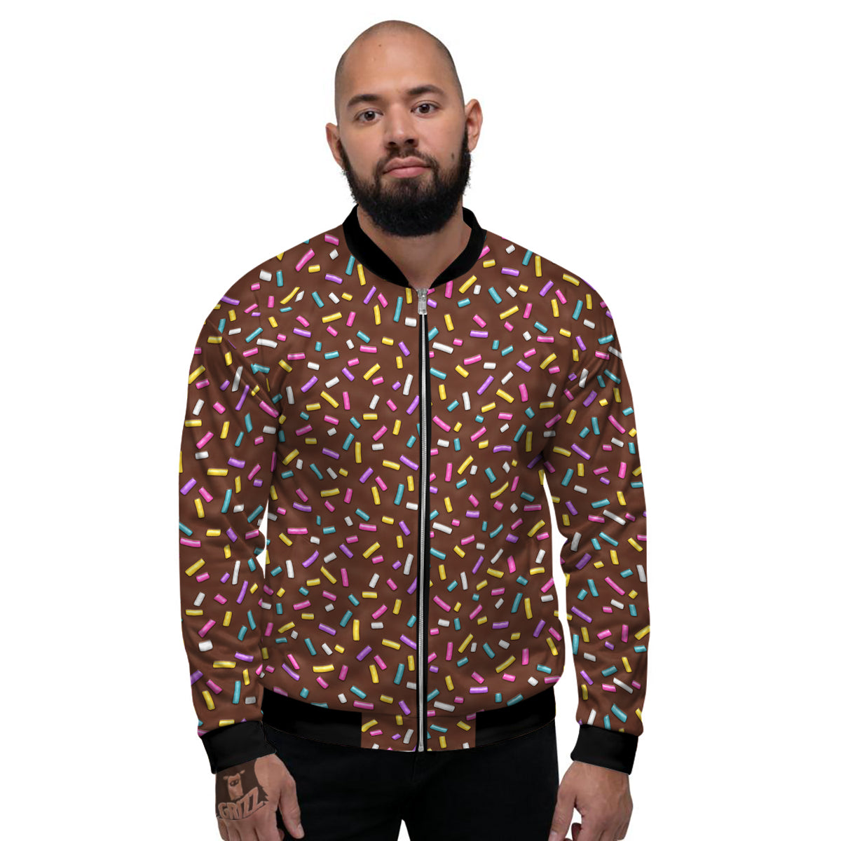Brown Candy Sprinkles Sweet Print Pattern Men's Bomber Jacket-grizzshop