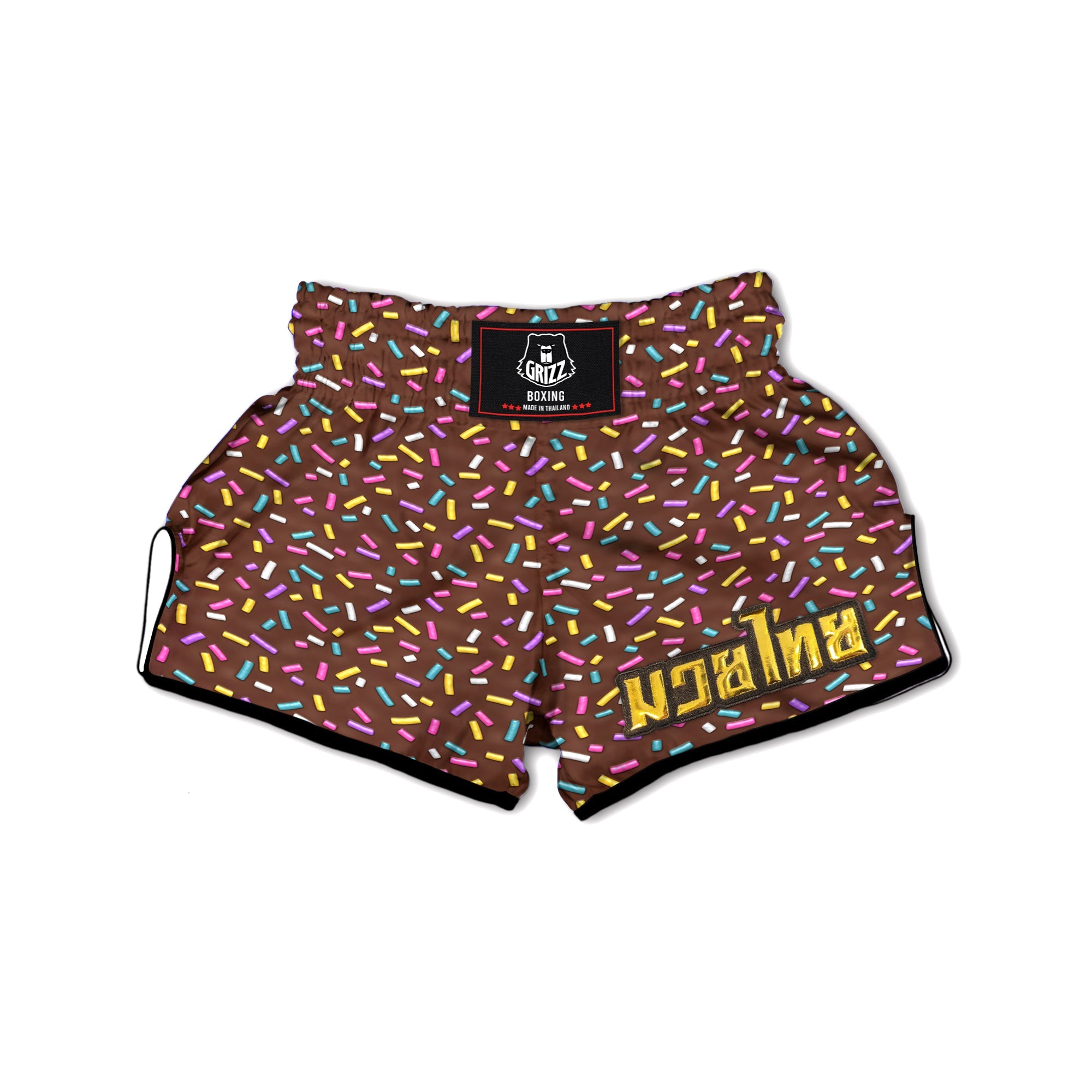 Brown Candy Sprinkles Sweet Print Pattern Muay Thai Boxing Shorts-grizzshop