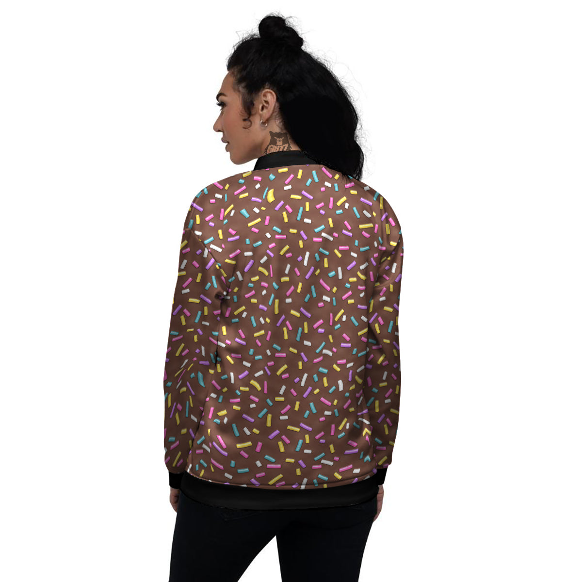 Brown Candy Sprinkles Sweet Print Pattern Women's Bomber Jacket-grizzshop