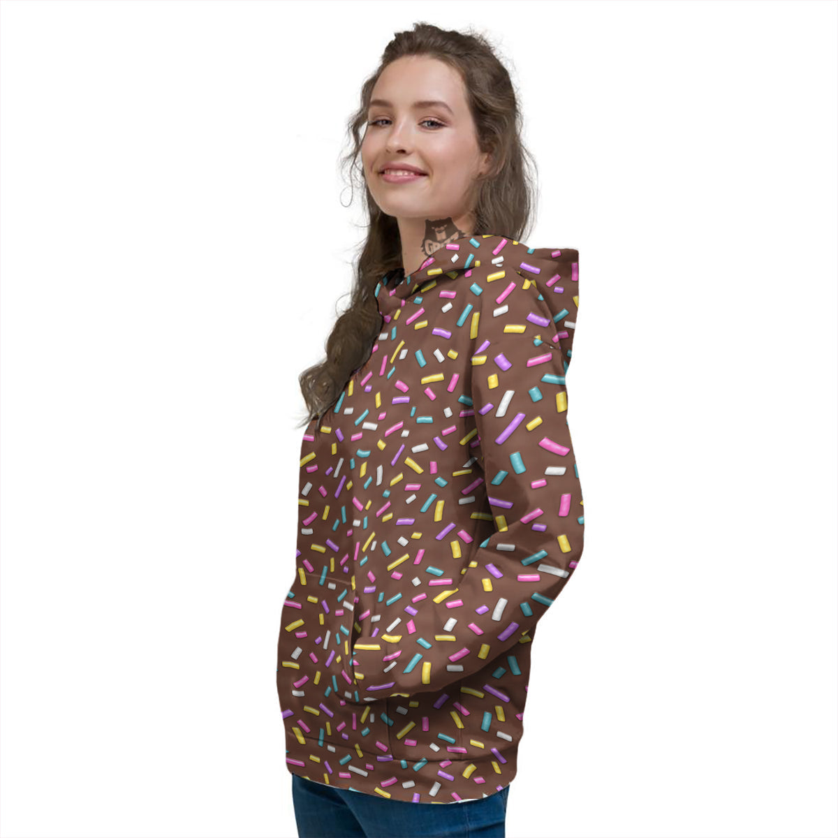 Brown Candy Sprinkles Sweet Print Pattern Women's Hoodie-grizzshop