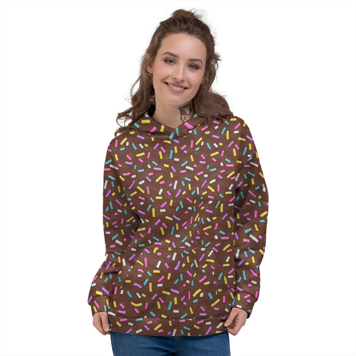Brown Candy Sprinkles Sweet Print Pattern Women's Hoodie-grizzshop