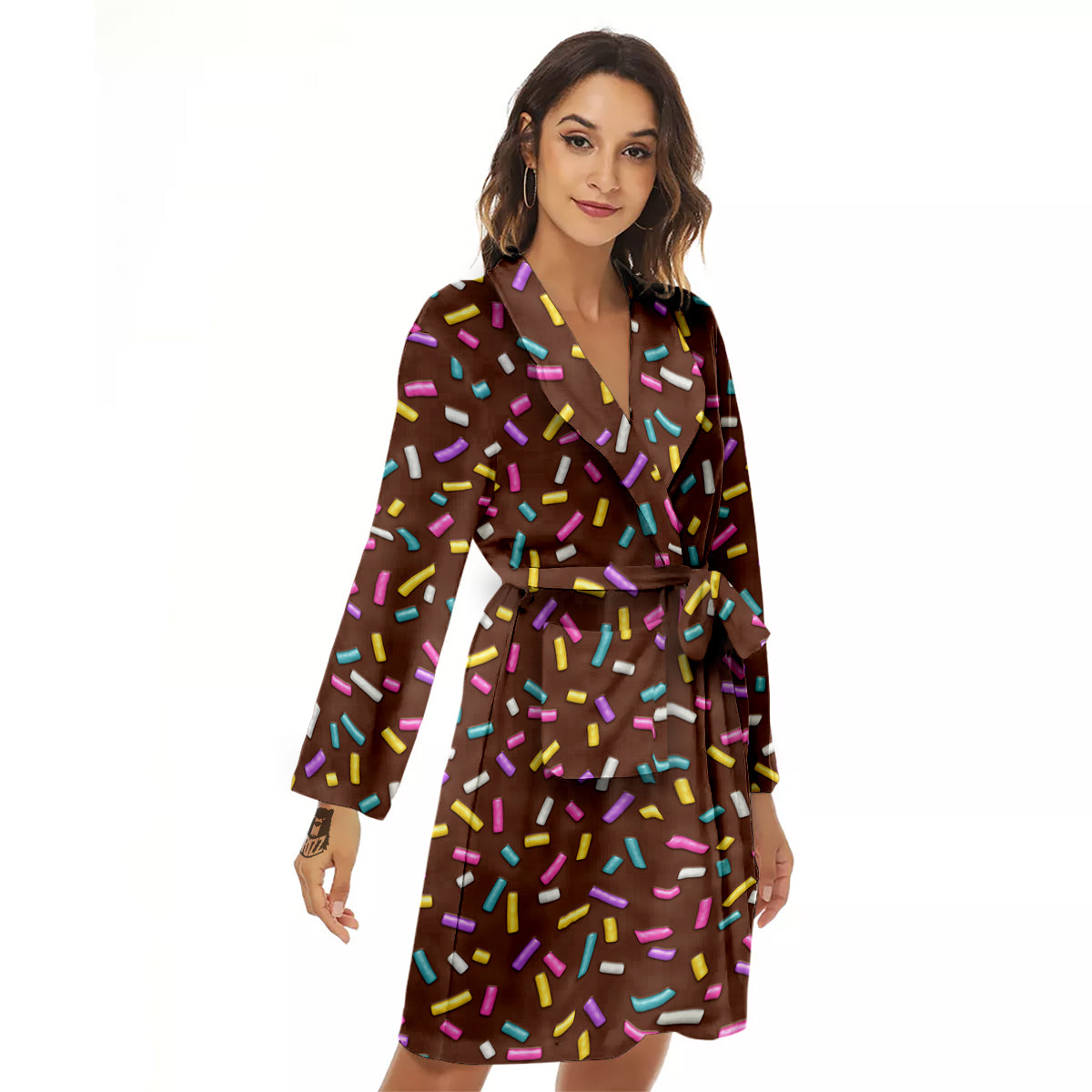 Brown Candy Sprinkles Sweet Print Pattern Women's Robe-grizzshop