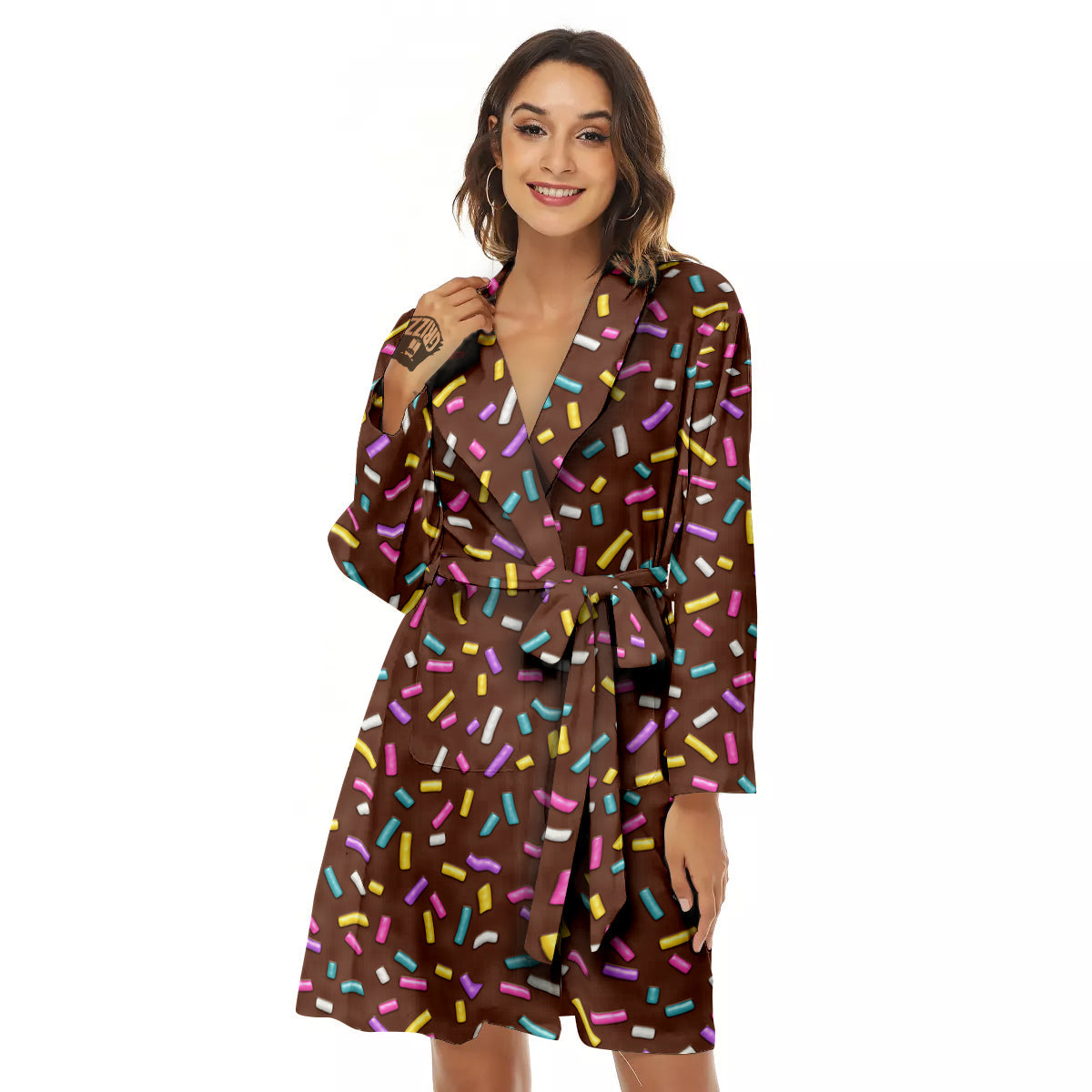 Brown Candy Sprinkles Sweet Print Pattern Women's Robe-grizzshop