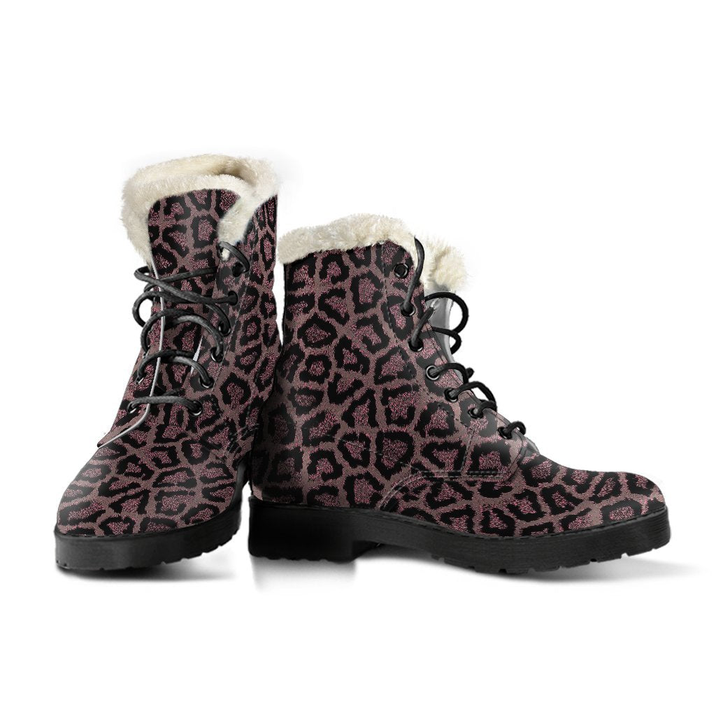 Brown Cheetah Leopard Pattern Print Comfy Winter Boots-grizzshop