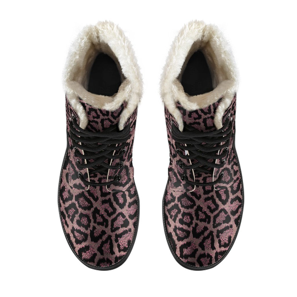 Brown Cheetah Leopard Pattern Print Comfy Winter Boots-grizzshop