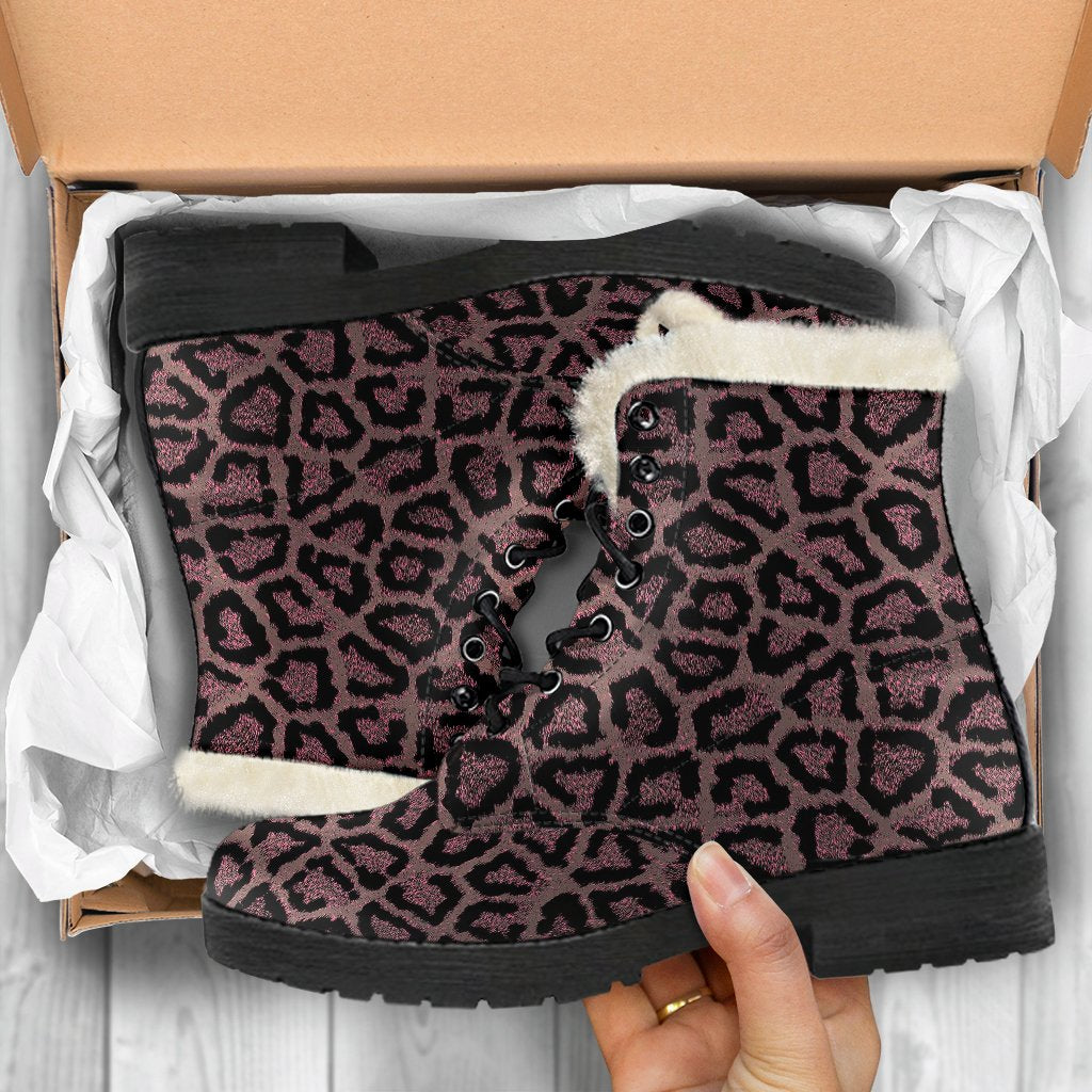 Brown Cheetah Leopard Pattern Print Comfy Winter Boots-grizzshop