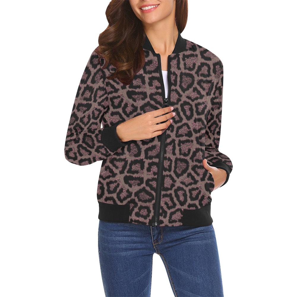 Brown Cheetah Leopard Pattern Print Women Casual Bomber Jacket-grizzshop