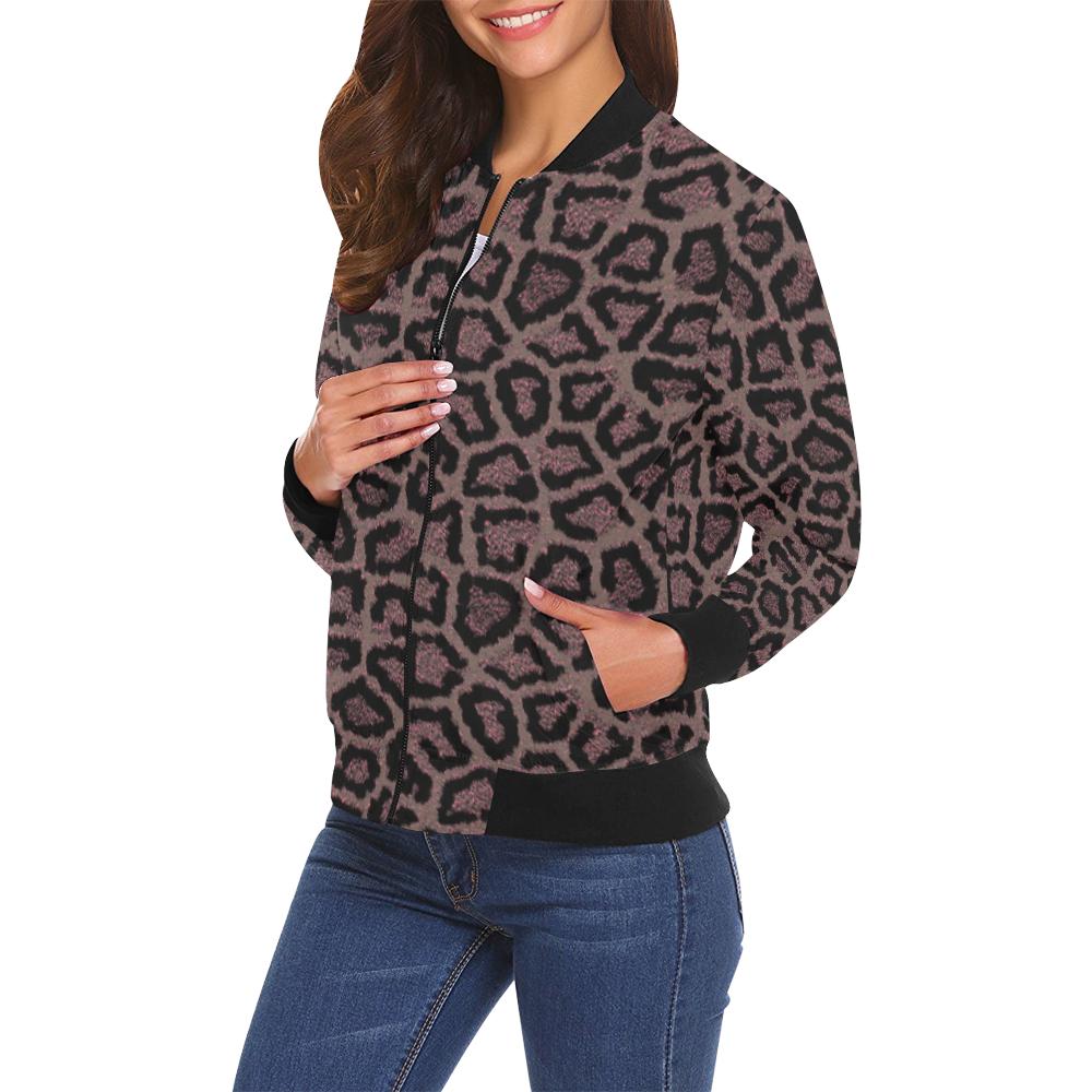 Brown Cheetah Leopard Pattern Print Women Casual Bomber Jacket-grizzshop