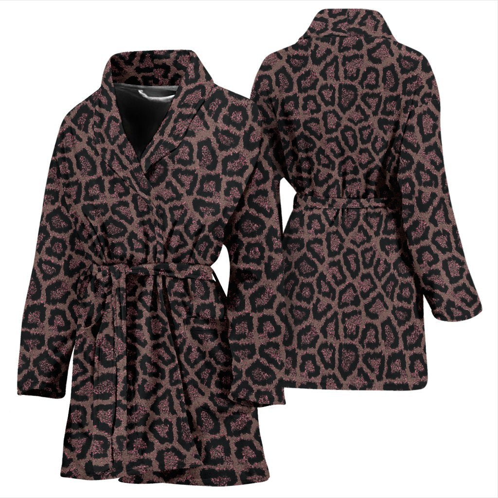 Brown Cheetah Leopard Pattern Print Women Long Robe-grizzshop