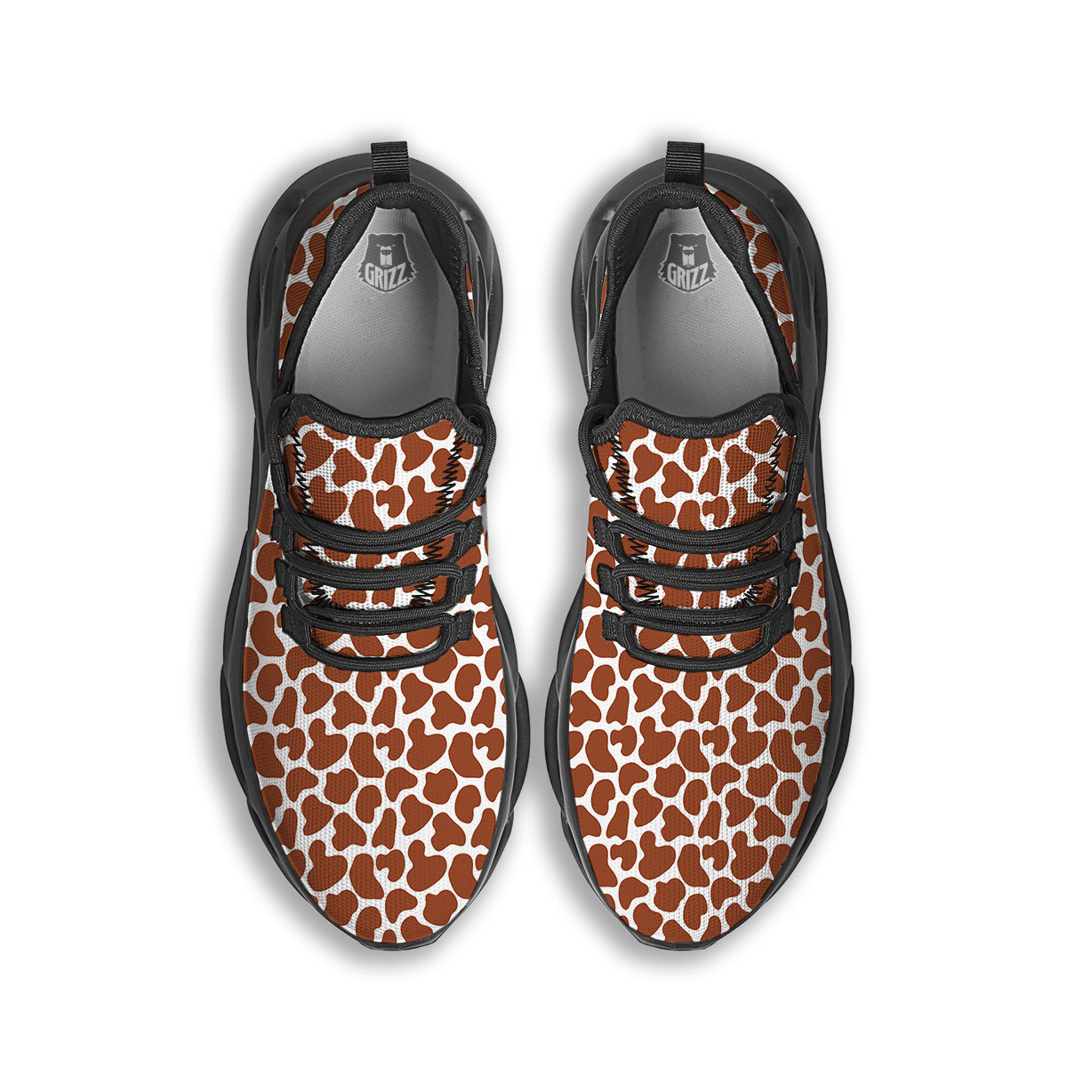 Brown Chocolate And White Cow Print Black Running Shoes-grizzshop