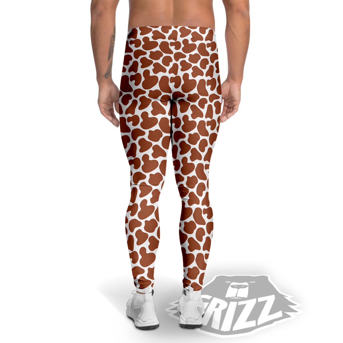 Brown Chocolate And White Cow Print Men's Leggings-grizzshop