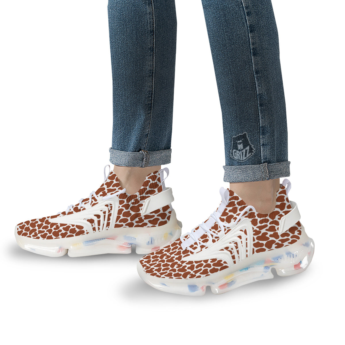 Brown Chocolate And White Cow Print White Gym Shoes-grizzshop