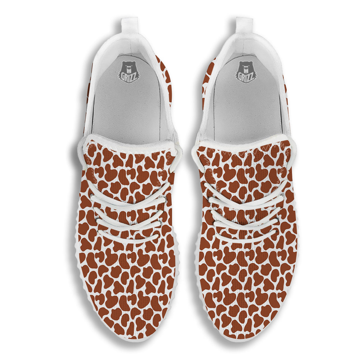 Brown Chocolate And White Cow Print White Walking Shoes-grizzshop