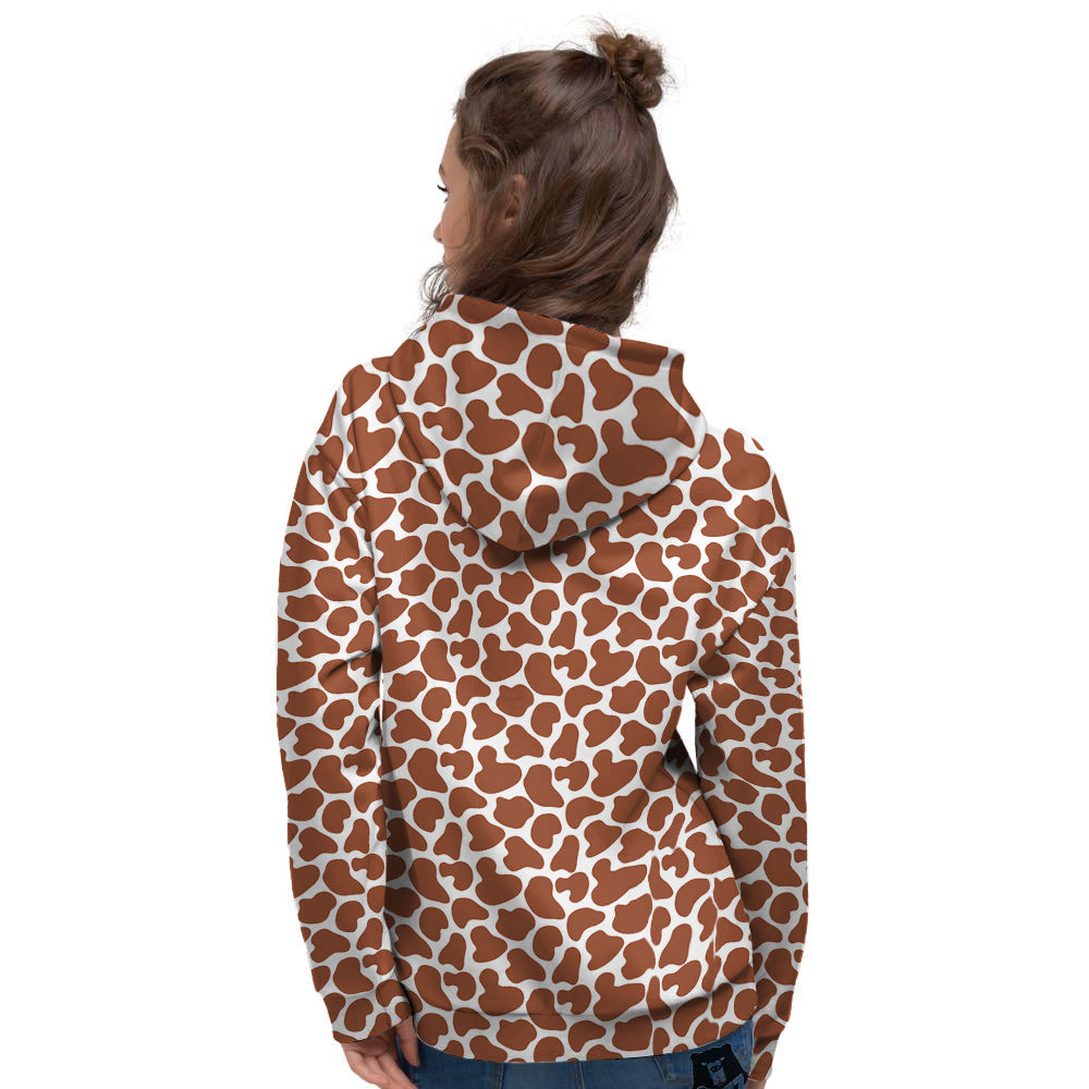 Brown Chocolate And White Cow Print Women's Hoodie-grizzshop