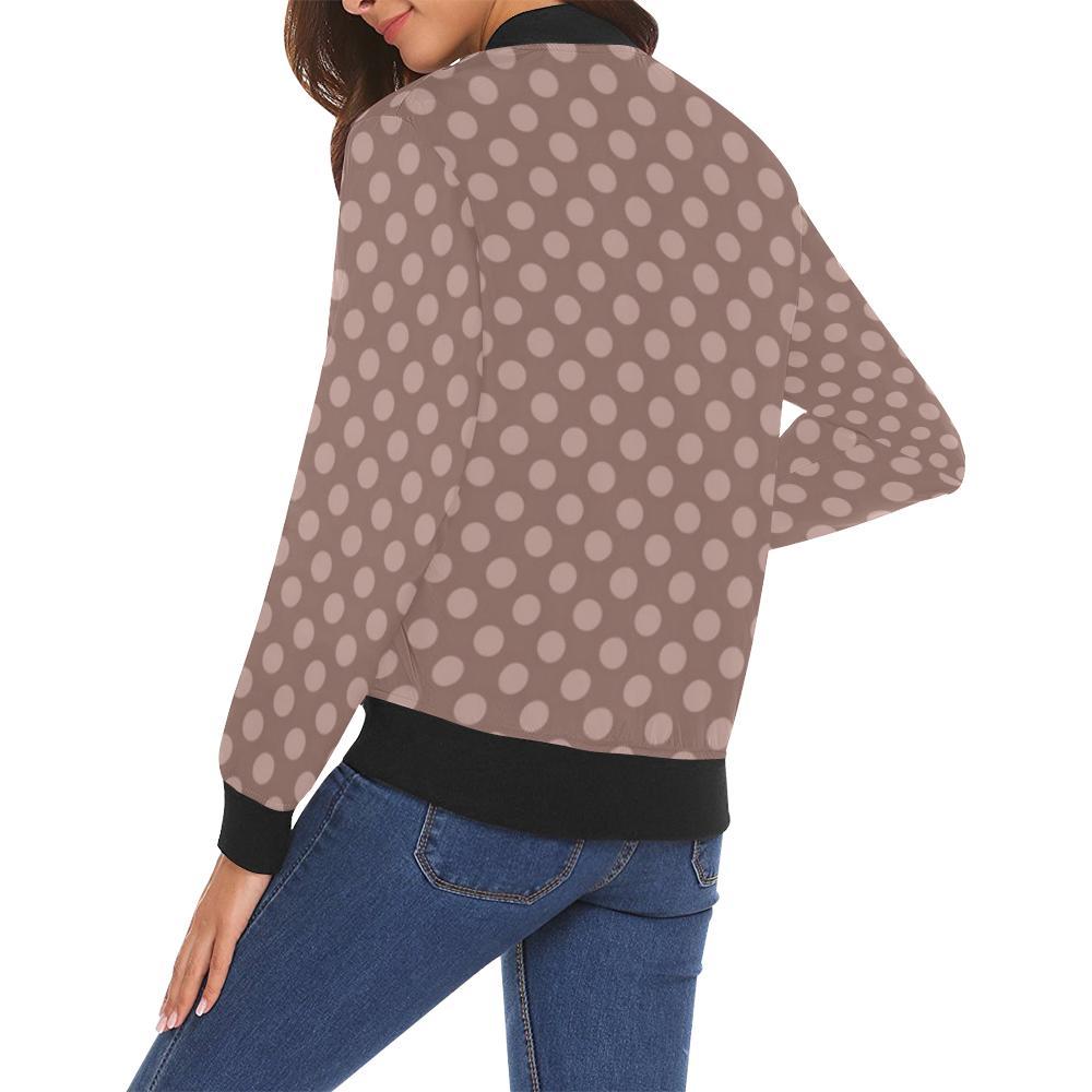 Brown Chocolate Polka dot Pattern Print Women Casual Bomber Jacket-grizzshop
