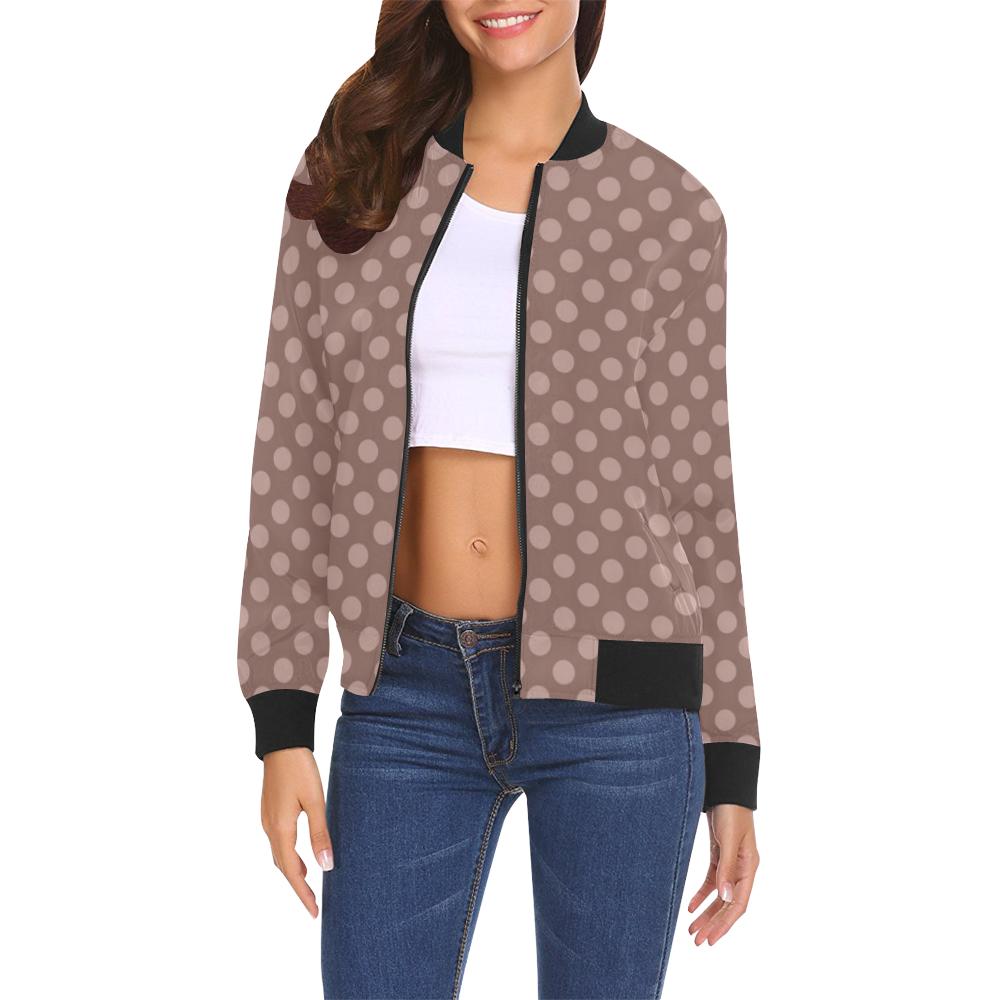 Brown Chocolate Polka dot Pattern Print Women Casual Bomber Jacket-grizzshop