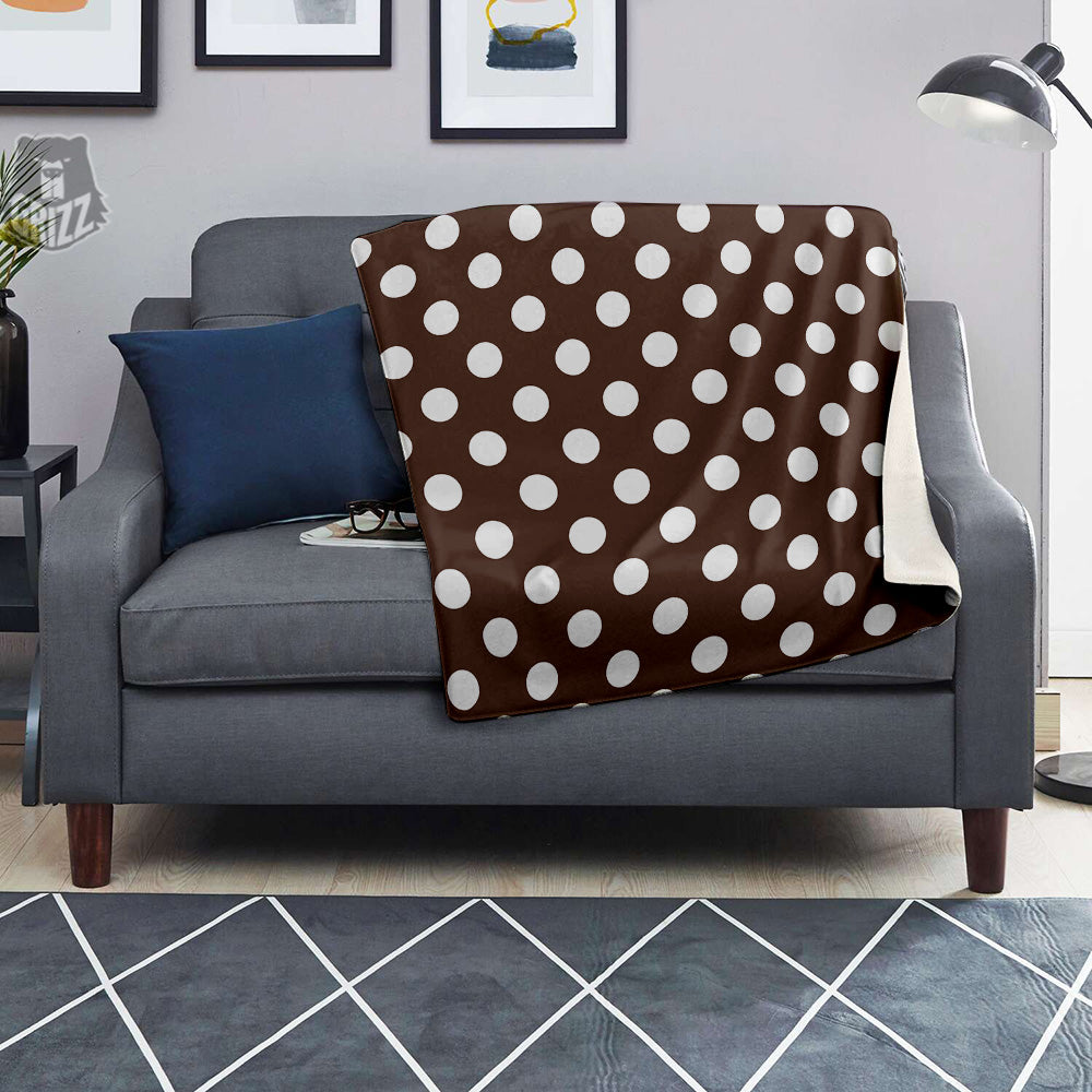 Brown Color Polka Dot Print Pattern Blanket-grizzshop