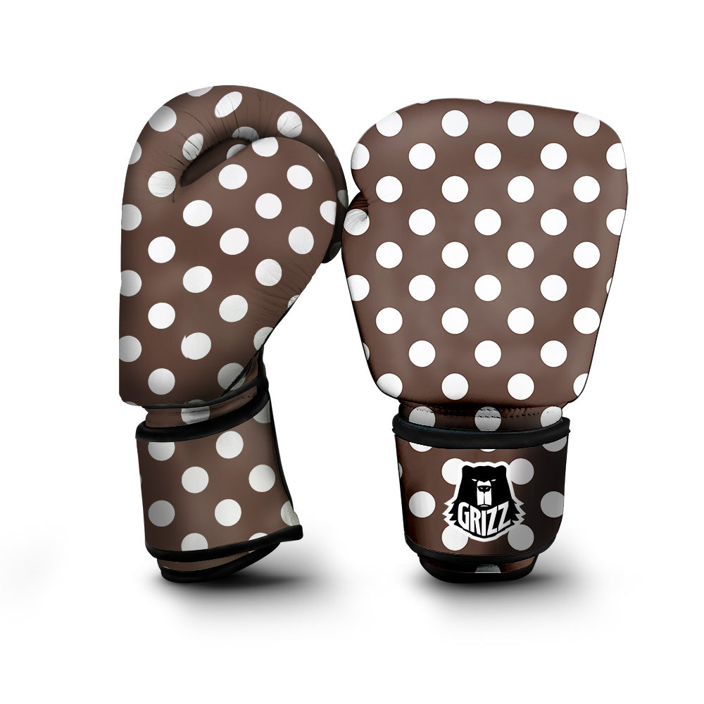 Brown Color Polka Dot Print Pattern Boxing Gloves-grizzshop