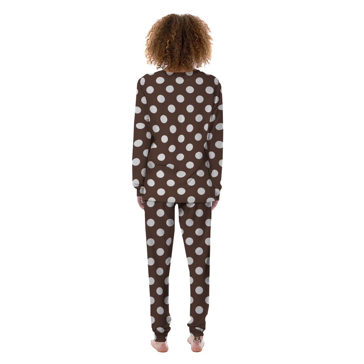 Brown Color Polka Dot Print Pattern Women's Pajamas-grizzshop