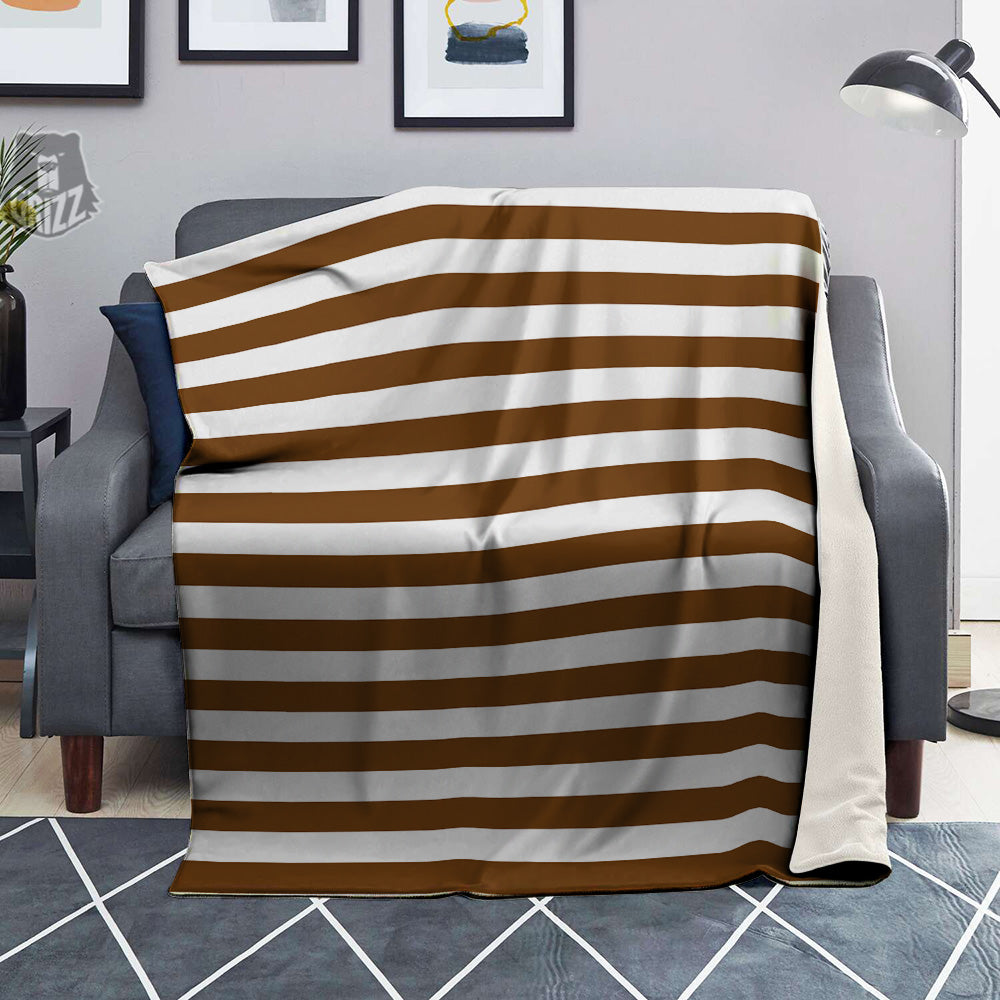 Brown Color Striped Print Blanket-grizzshop