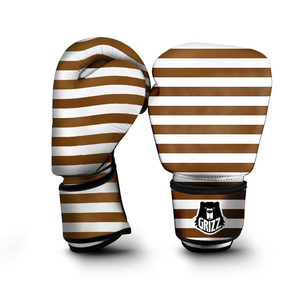 Brown Color Striped Print Boxing Gloves-grizzshop