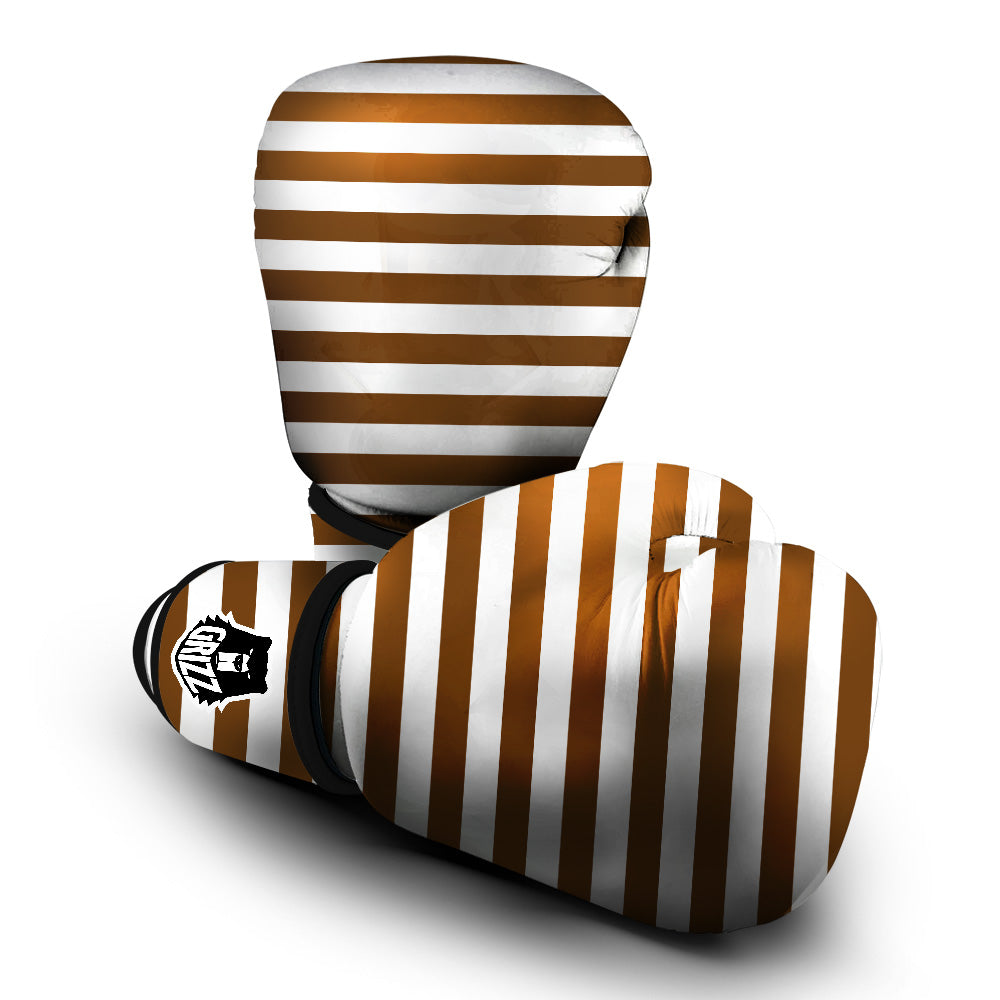 Brown Color Striped Print Boxing Gloves-grizzshop