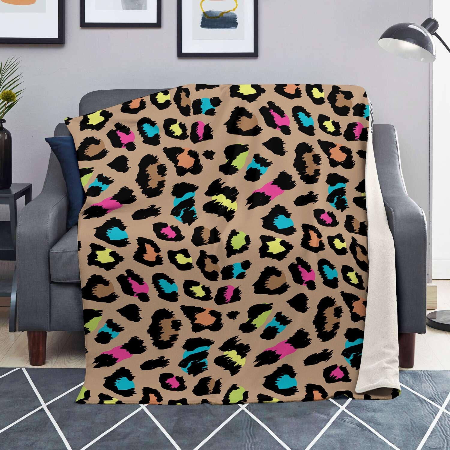 Brown Colorful Cheetah Print Blanket-grizzshop